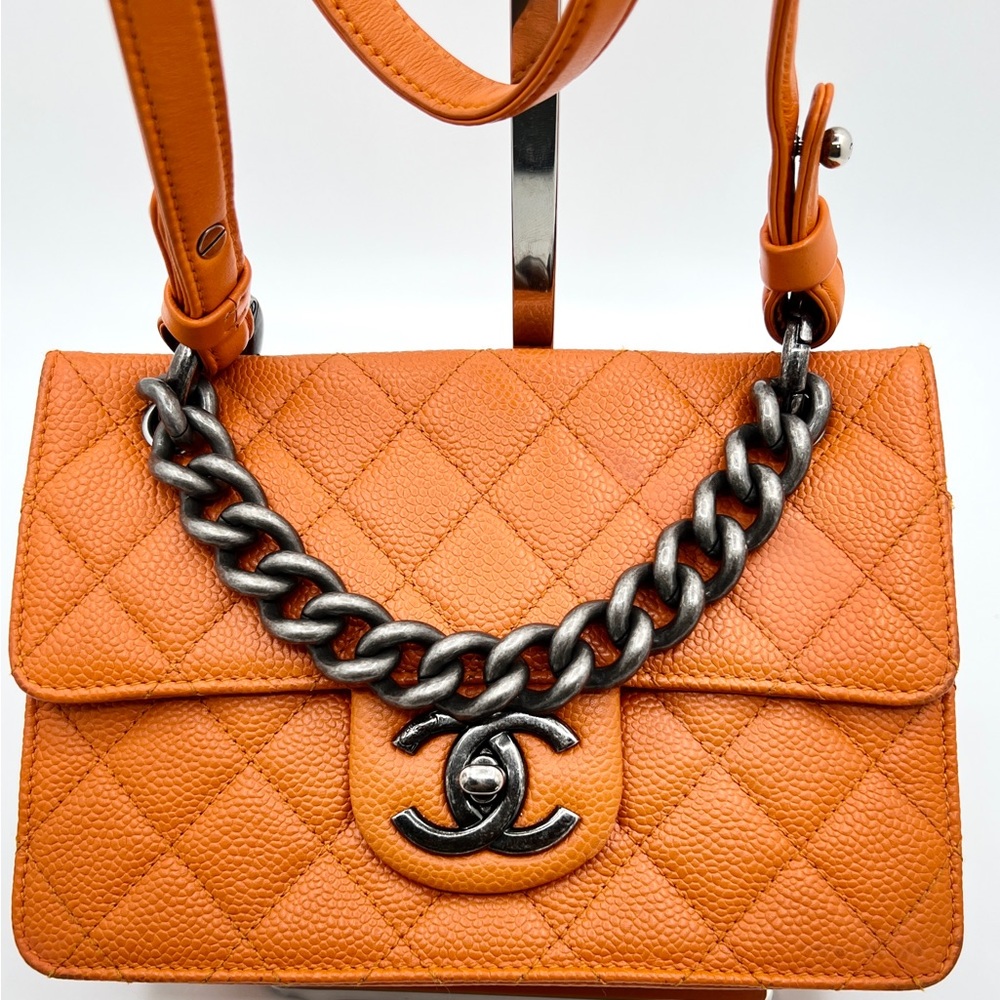Chanel Orange Quilted Caviar Leather Retro Crossbody Bag